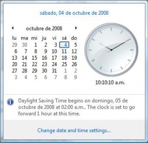 Windows Vista avisa cuando se realizará el cambio de hora.